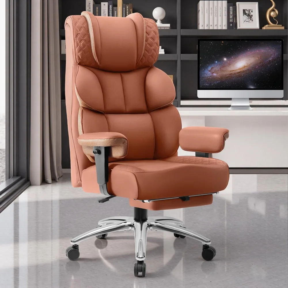 

Office Desk Chair, Big and Tall Leather Gaming Chair with Footrest, Wide Ergonomic Comfy Executive High-Back Reclining Computer