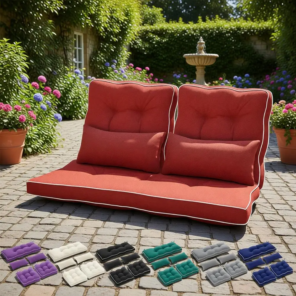

5-Piece Outdoor Bench Cushion Set, 44x19 Inches, Waterproof Patio Furniture Seat Pads with Pillows, Suitable for Loveseat, Squar