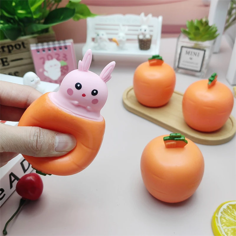 1Pc Decompression Vent Toy Cute Cartoon Carrot Rabbit Cup Squeeze Toys Stress Relief Toys Children Kids Antistress Toy Gifts