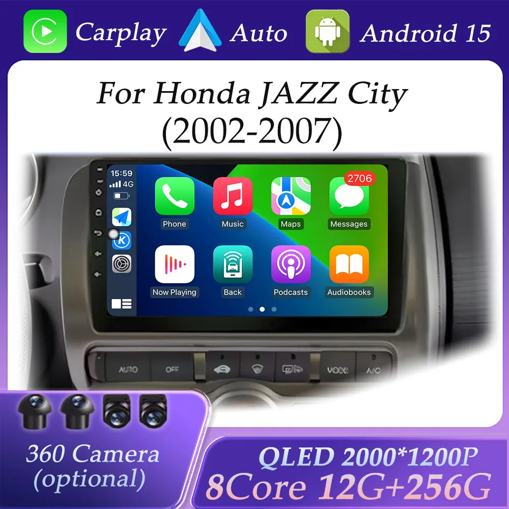 

Wireless CarPlay Car Radio Multimedia Player for Honda JAZZ City LHD 2002-2007 GPS Navigation Bluetooth DSP Stereo QLED Screen