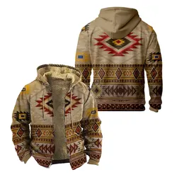 Men's Zipper Hoodies Indian Pattern Printing Winter For Men/Women Clothing Long Sleeve Jacket Sweatshirt Outerwear