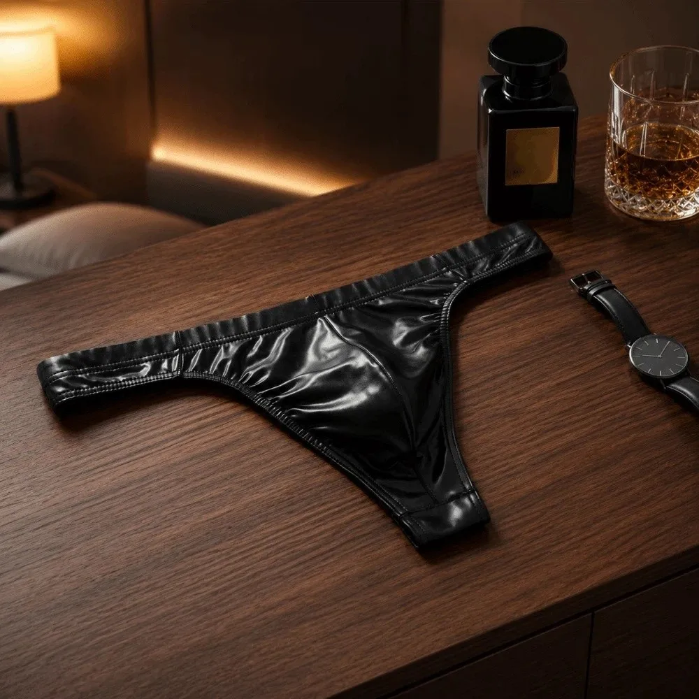Solid Design Satin Silk Men's Thong Underwear Glossy T-back Briefs Low-Waist Men Triangle Panties Youth Style