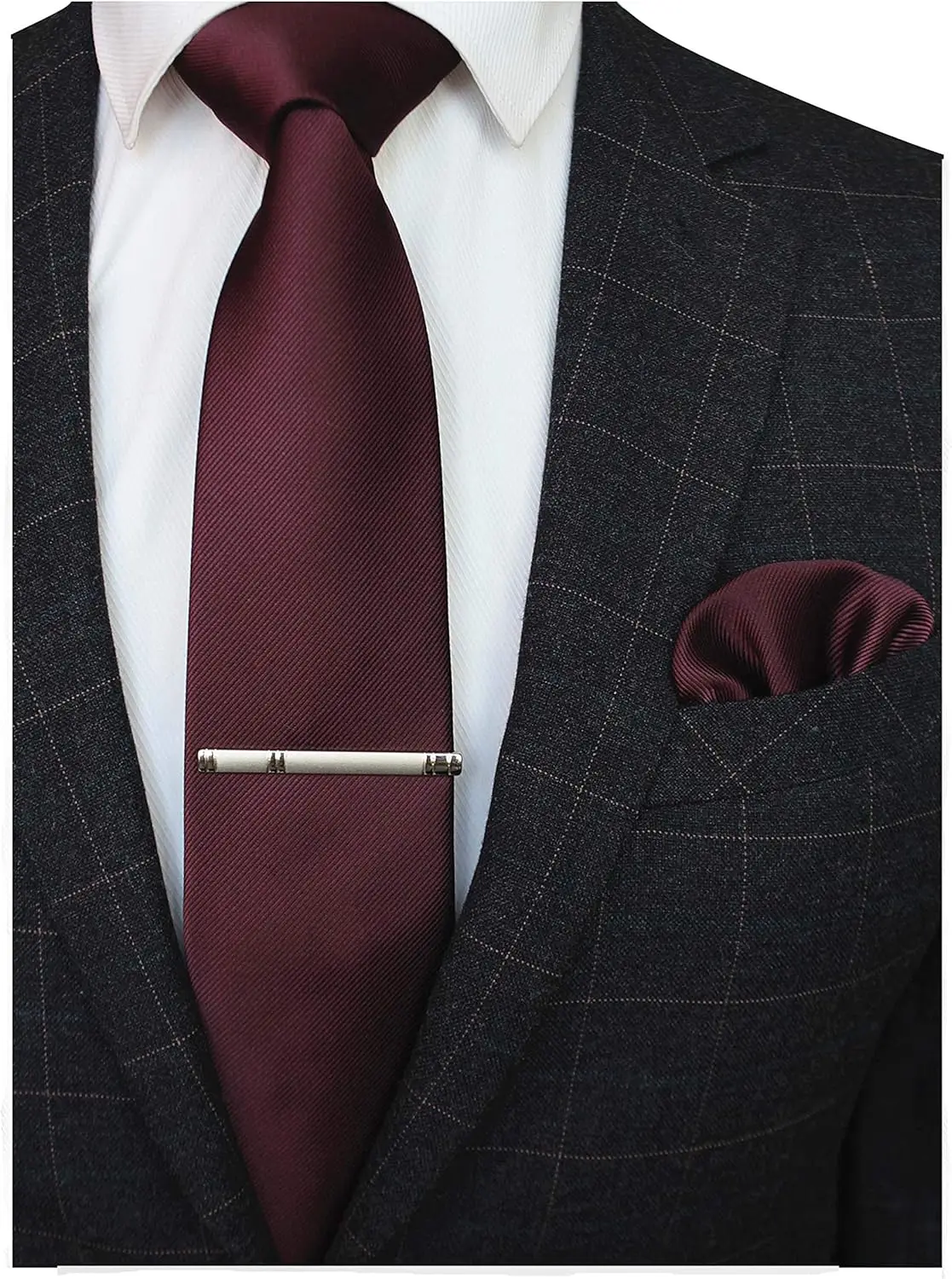 

Solid Color Formal Necktie Set with Pocket Square and Tie Clip for Men