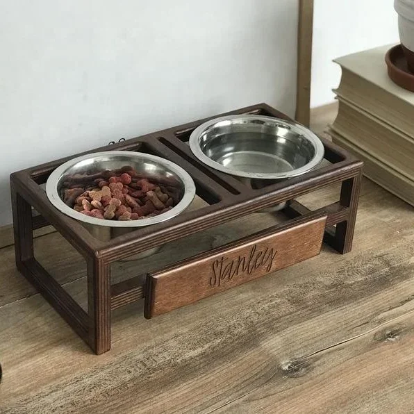 Wood Raised Dog Bowl Elevated Dog Bowl Rustic Farmhouse Dog Feeding Stand