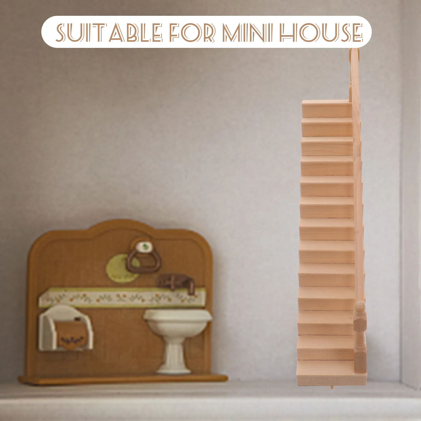 

Миниатюрная деревянная лестница без покрытия с правым поручнем, в деревенском стиле, для самостоятельной сборки, аксессуары для мини-домиков, реалистичное украшение для микроландшафта