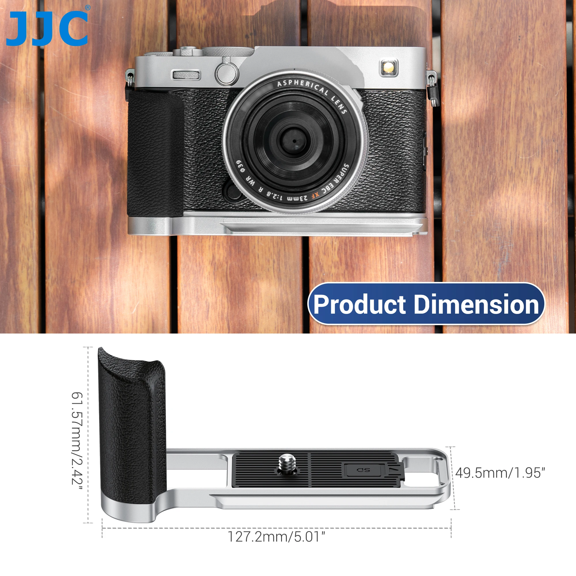 Metalowy uchwyt JJC do aparatu bezlusterkowego Fujifilm X-E5, antypoślizgowy uchwyt z miejscem na kartę SD, uchwyt L z mocowaniem Arca Swiss — zdjęcie produktu 6