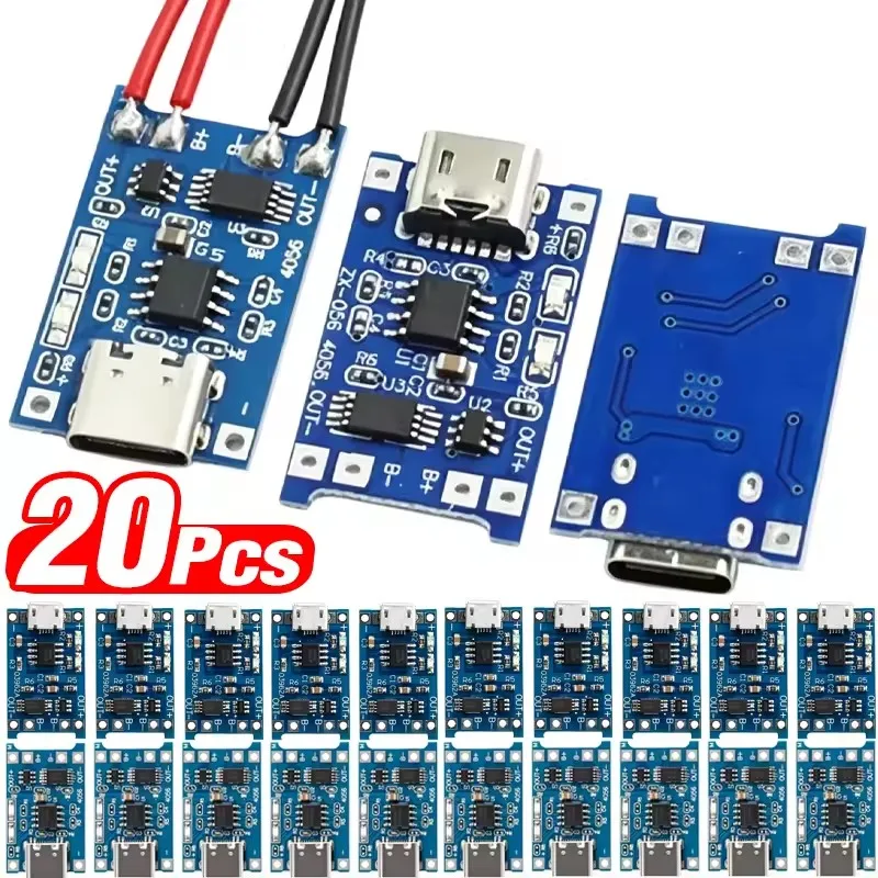 Módulos de Carregamento USB Tipo-C TP4056 5V 1A Placa Carregadora de Bateria de Lítio 18650 com Recursos de Proteção Interface Micro USB/Tipo C