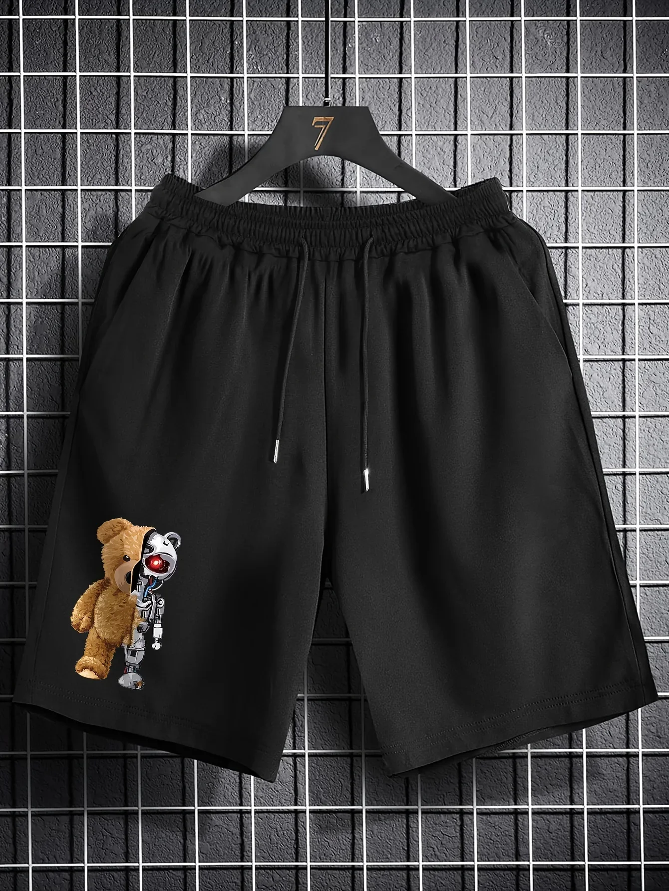 Drip Money Symbol Crown Smile Letter Print Men Casual Shorts White Elastic Drawstring Waist Lightweight Streetwear Bottoms
