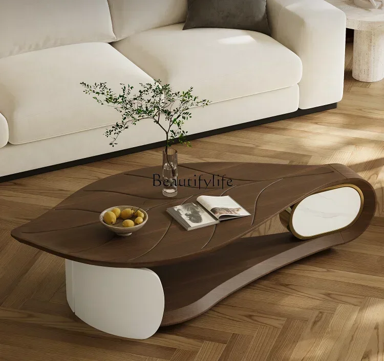 

FG26Special-Shaped Leaf Tea Table Stone Plate Veneer of Juglans Regia Middle-Ancient Style High Sense