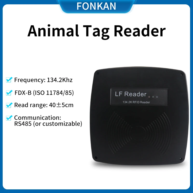 

RFID-считыватель тегов для животных, частота 134,2 кГц, считыватель дальнего действия ISO11781 ISO11785, считыватель ушных бирок RS485, считыватель чипов для домашних животных