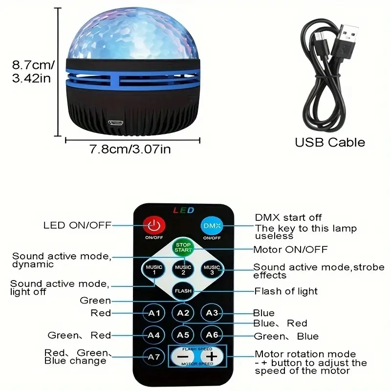 USB Powered RGB Projeção Night Light, Candeeiro De Mesa LED, Disco Stage Light, Home Theater, Teto, Decoração do quarto, Presente de Natal, 1Pc