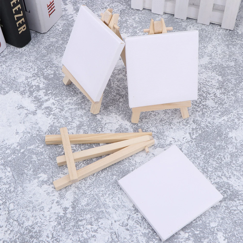 

18 Sets Wooden Easel Mini Paint Canvas Manual Stands Child Painting Canvases Small Decorative Supplies Triangle Stand Canvas