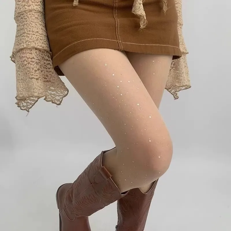 Women Sequin Stockings Sexy Summer Translucent Elasticity Pantyhose Seamless Ultrathin Lolita Retro Tights Casual Legging Female