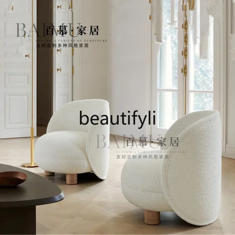 Hot sales Nordic solid wood lamb wool sofa household living room balcony leisure hotel lounge chair
