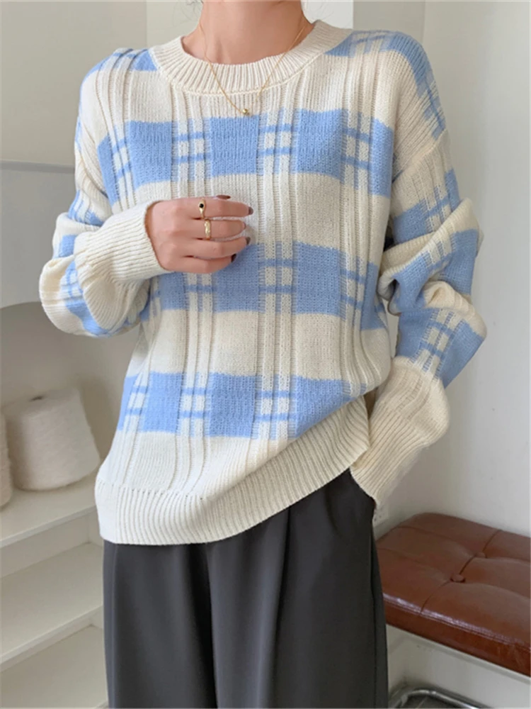 

Autumn Winter Striped Women's Sweater 2022 New Long Sleeve O-Neck Casual Loose Pullover Fashionable Knitwear Chic Tops Female