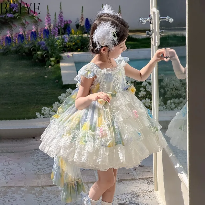 Girls' Lolita Princess Super Fairy Dress New Design Sleeveless Puffy Dress with Tail Children's Summer Japanese Style Dress