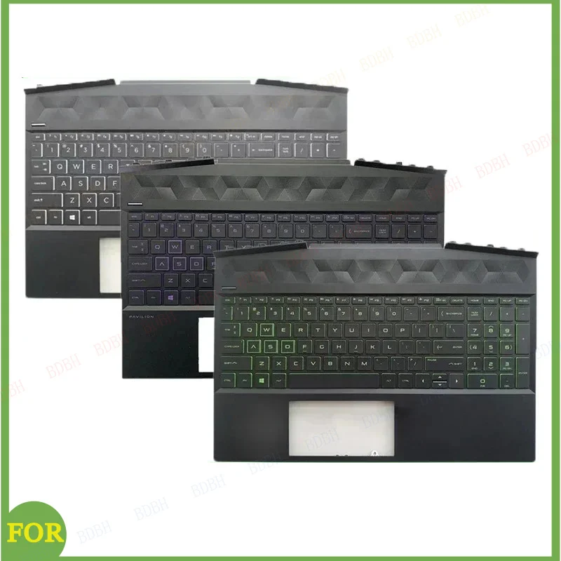 New US Keyboard for HP Pavilion 15-DK 15T-DK TPN-C141 Laptop Palmrest Upper Cover Green Backlight Keyboard L57596-001 L57593-001