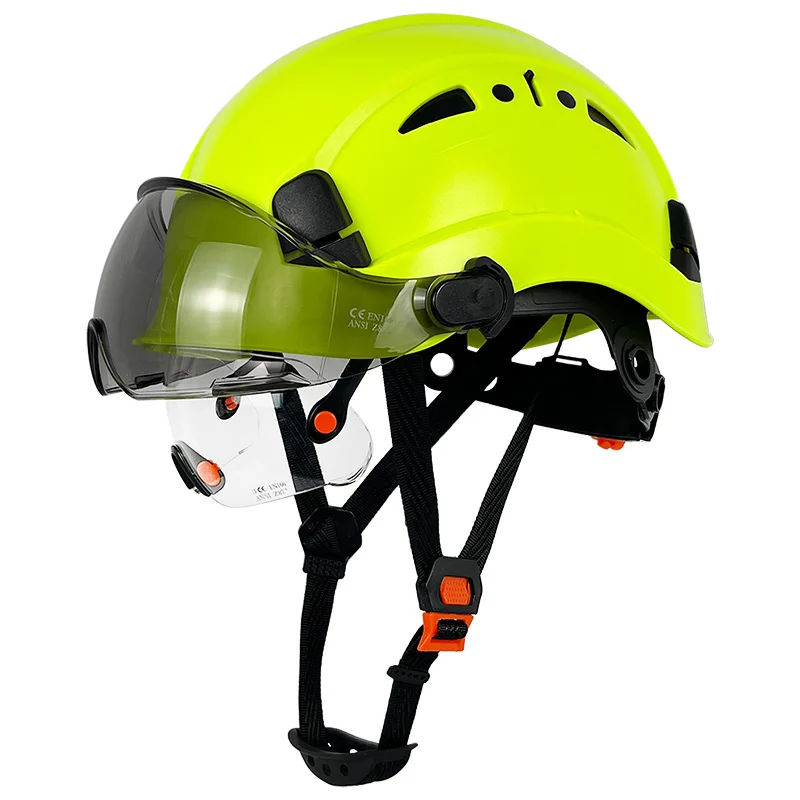 New Construction Safety Helmet With Visor Goggles For Engineer ABS Hard Hat Vented ANSI Industrial Work Cap Head Protection