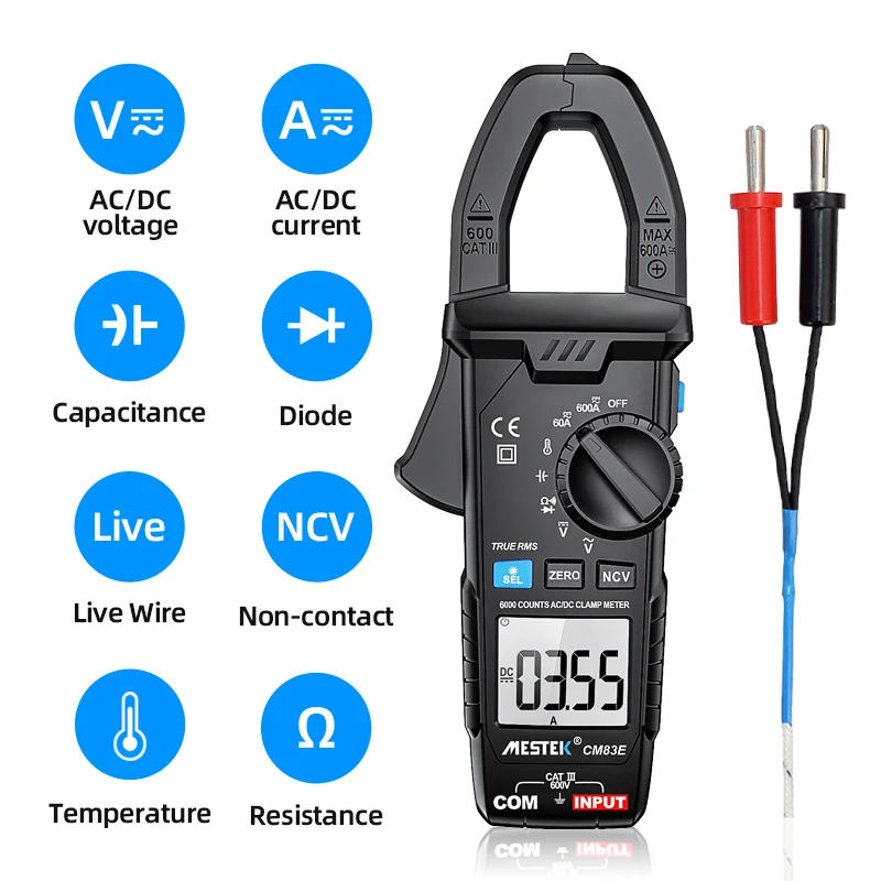 Mestek Digital Multimeter AC/DC Current 600A NCV 6000 Counts DC Current Clamp Smart DC Current meter amerimetrica Plier ammeter