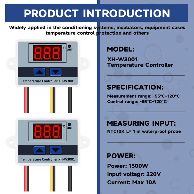 3Pcs 220V 10A Digital LED Controlador de temperatura Termostato Interruptor de controle Sonda