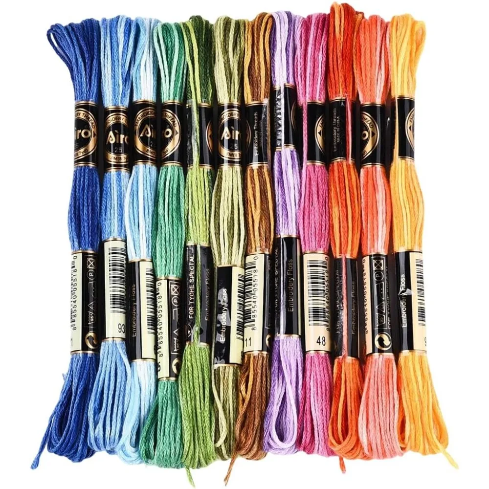 12 Skeins 6 Strands Rainbow Color Embroidery Thread Colorful Variegated Friendship Bracelet String Polyester Gradient Cross