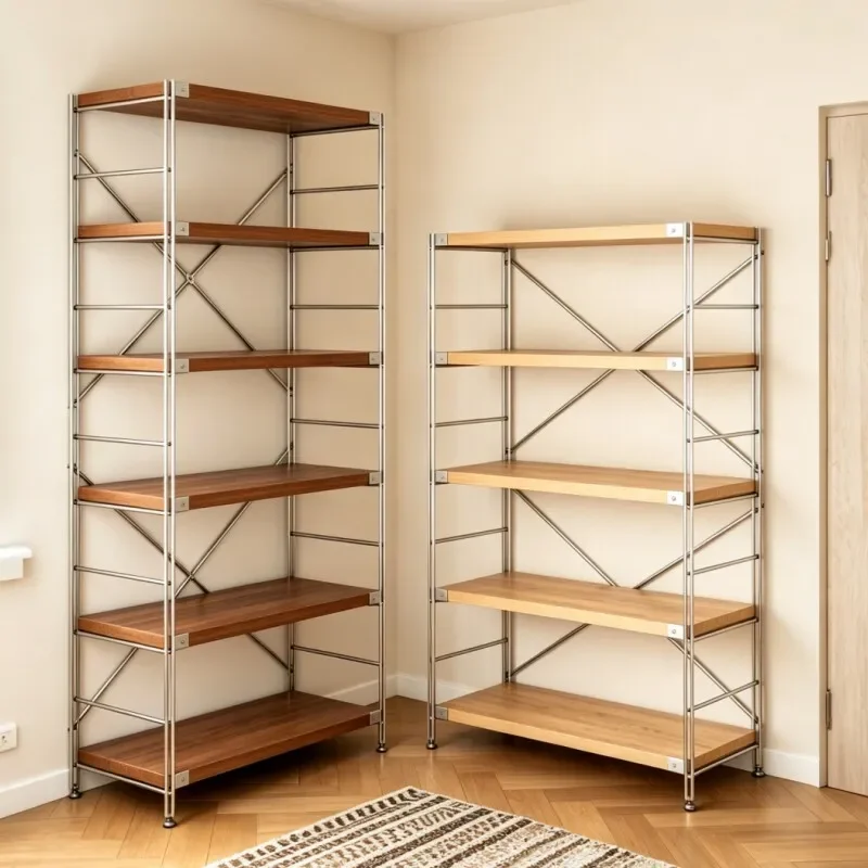 For Japanese Style Optical Axis Floor to Ceiling Shelf Living Room Open Bookshelf Balcony Sundries Storage Product Display