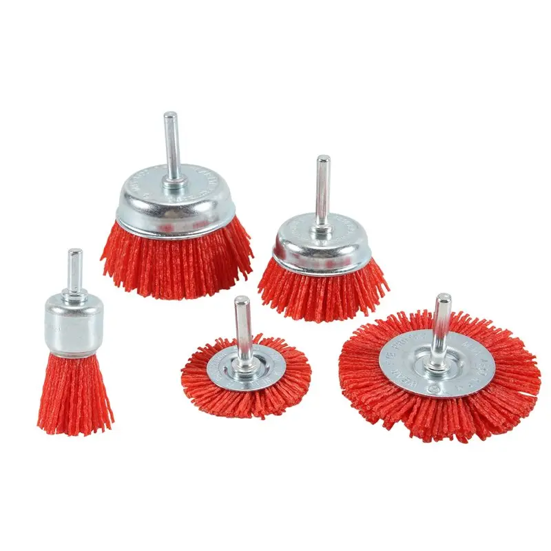 

AEE8-5 PCS Nylon Filament Abrasive Wire Brush Wheel & Cup Brush Set With 1/4Inch Drill Shank, Nylon Drill Brush Set , Red