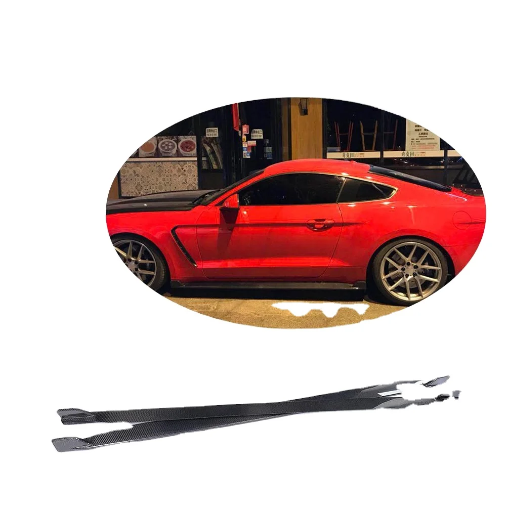 Carbon Fiber Car Side Skirts Extension for Mustang GT Coupe 15-17 view 2
