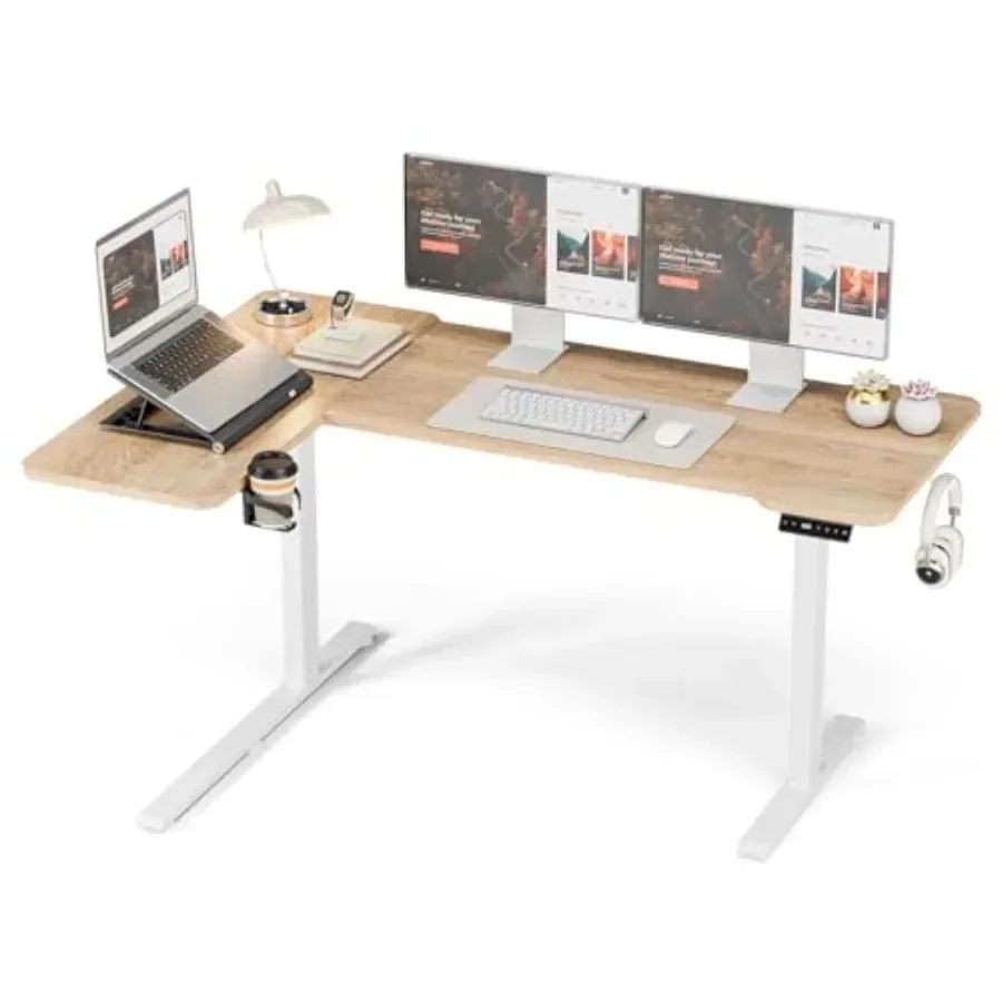 L Shaped Electric Standing Desk for Home Office, Steel Frame, Matte Black, 40 Height Adjustments with Memory Presets