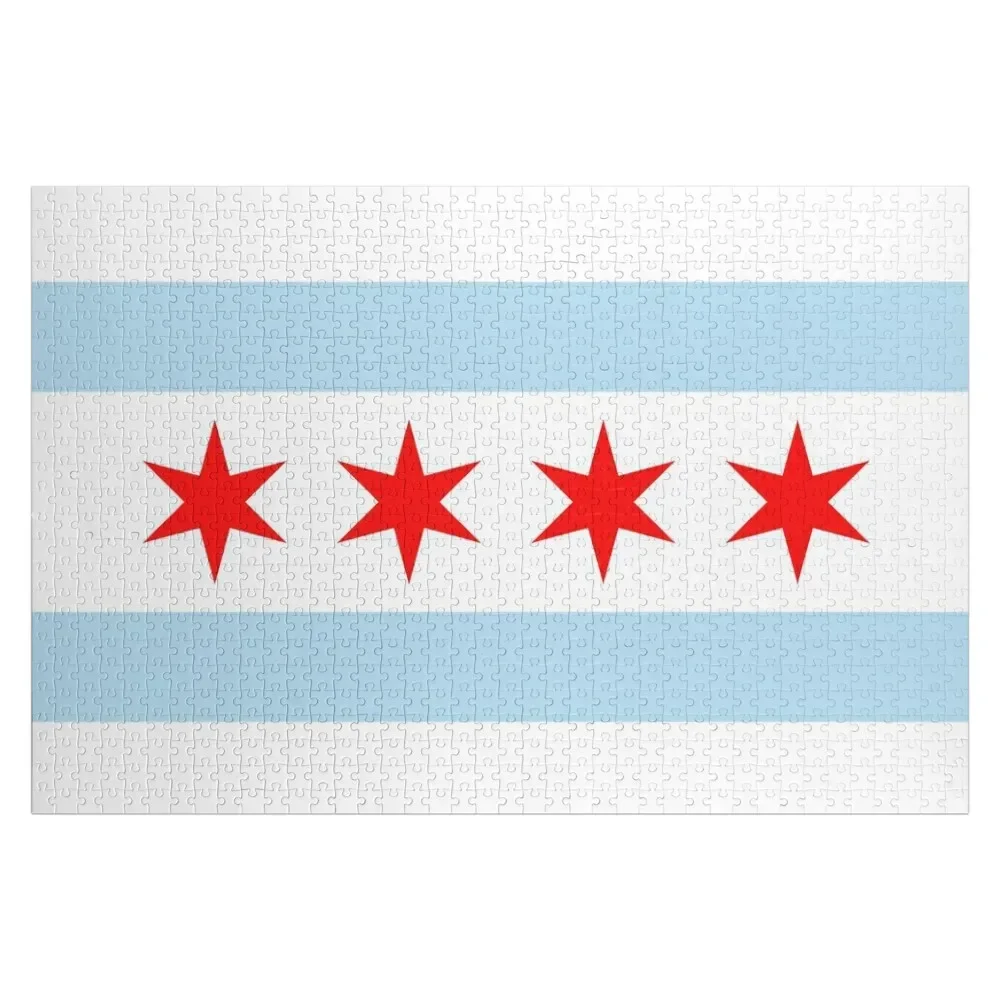 Flag of Chicago Jigsaw Puzzle Personalized Wooden Name Wood Animals Puzzle