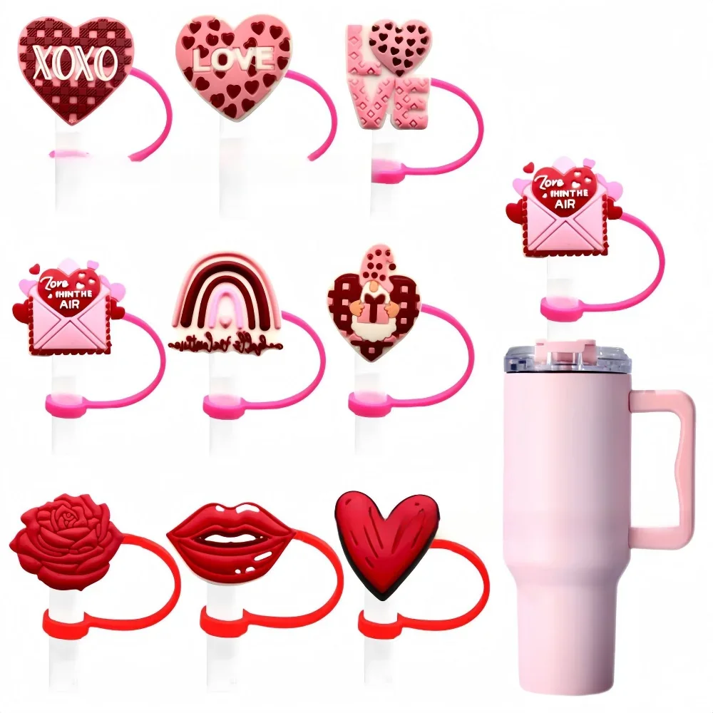 40 Oz Red Rose Love Heart Straw Caps For Stanley Tumblers Cup, 8/10mm Silicone Straw Toppers Cap Lid Cover Cups Accessories