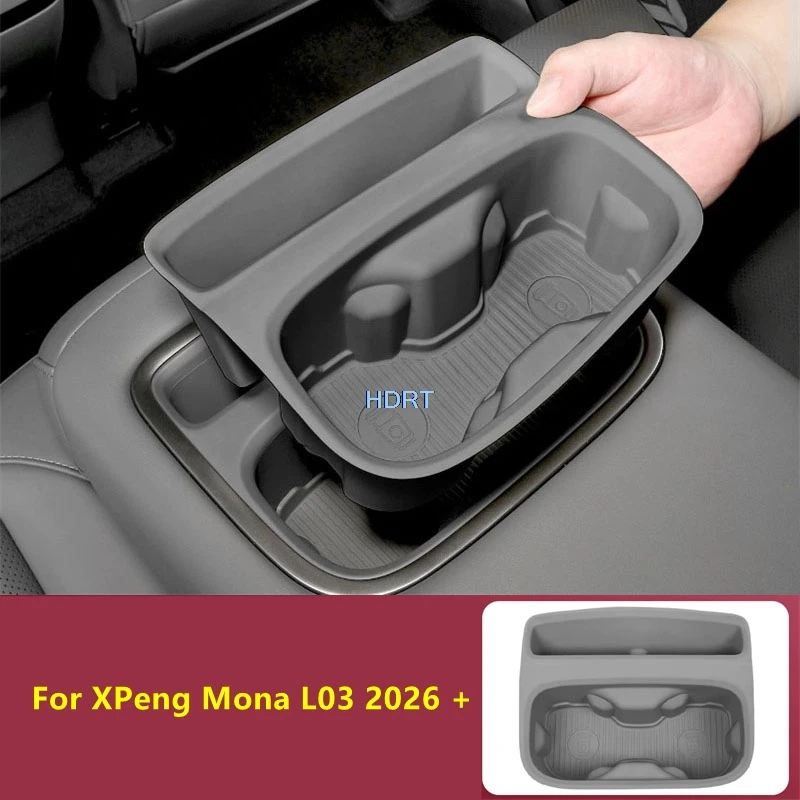 For XPeng Mona L03 2026 + Car Style Second Row Water Cup Holder Anti Slip Pad Storage Box Organizer Container Cover Accessories