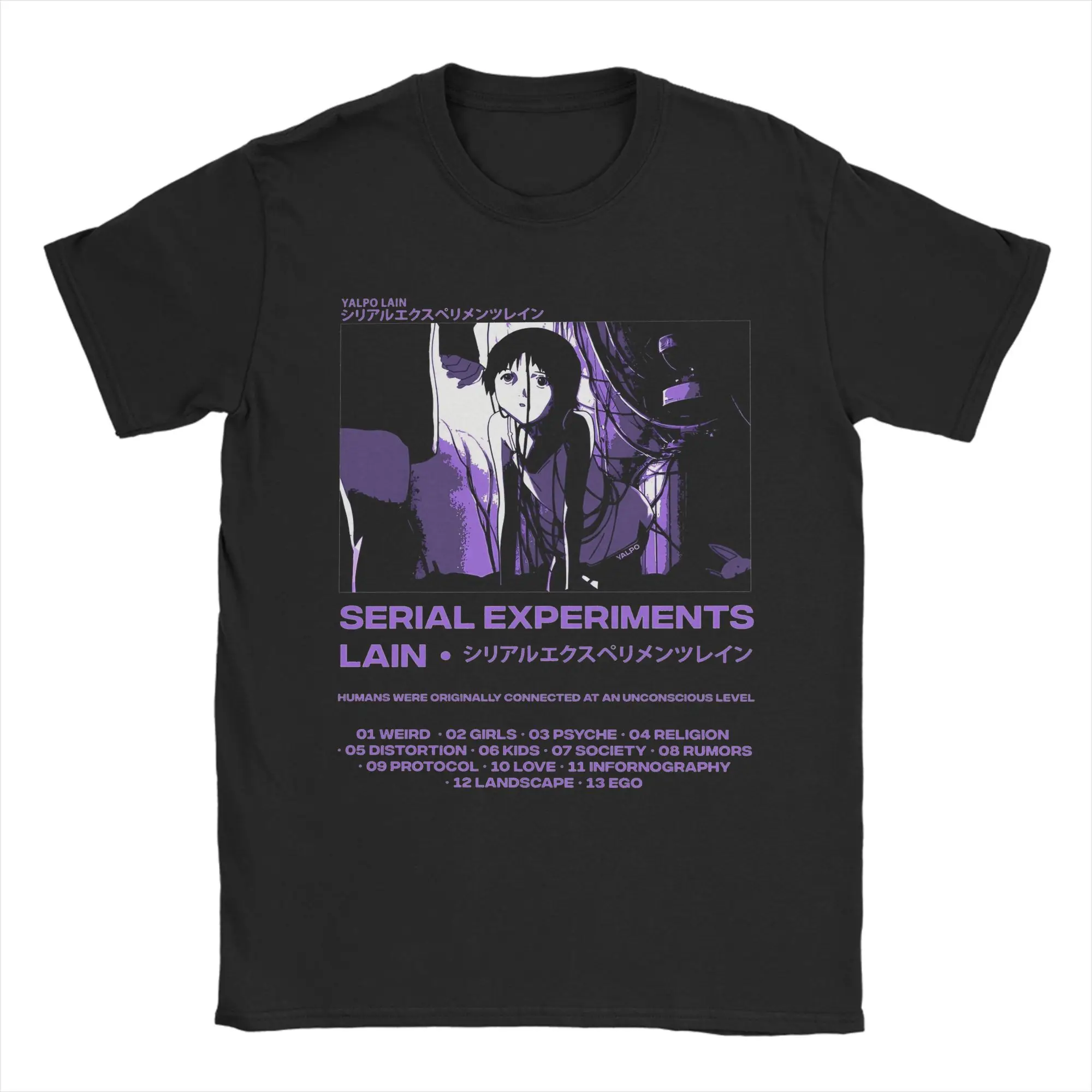 Serial Experiments Lain T Shirts for Men Women Pure Cotton Cool T-Shirt O Neck 80s 90s Sci Fi Anime Tees Clothing Big Size