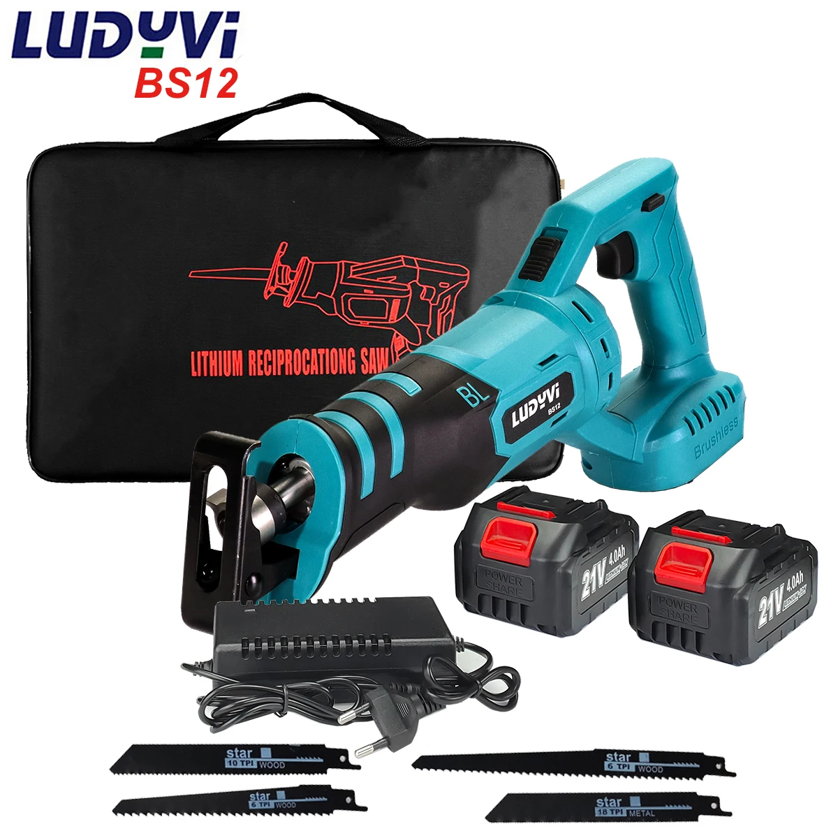 21V Brushless แบตเตอรี่เลื่อยไฟฟ้าเลื่อยลูกสูบตัดปรับ3ทิศทางแบบพกพาไร้สายเครื่องมือ