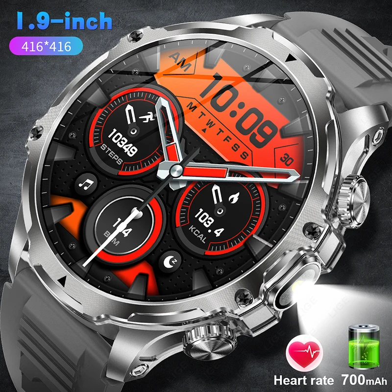 LIGE New 1.9-Inch Bluetooth Voice Call Smartwatch Heart Rate Monitor LED Flashlight Outdoor Sports Fitness Smart Watch 700mAh