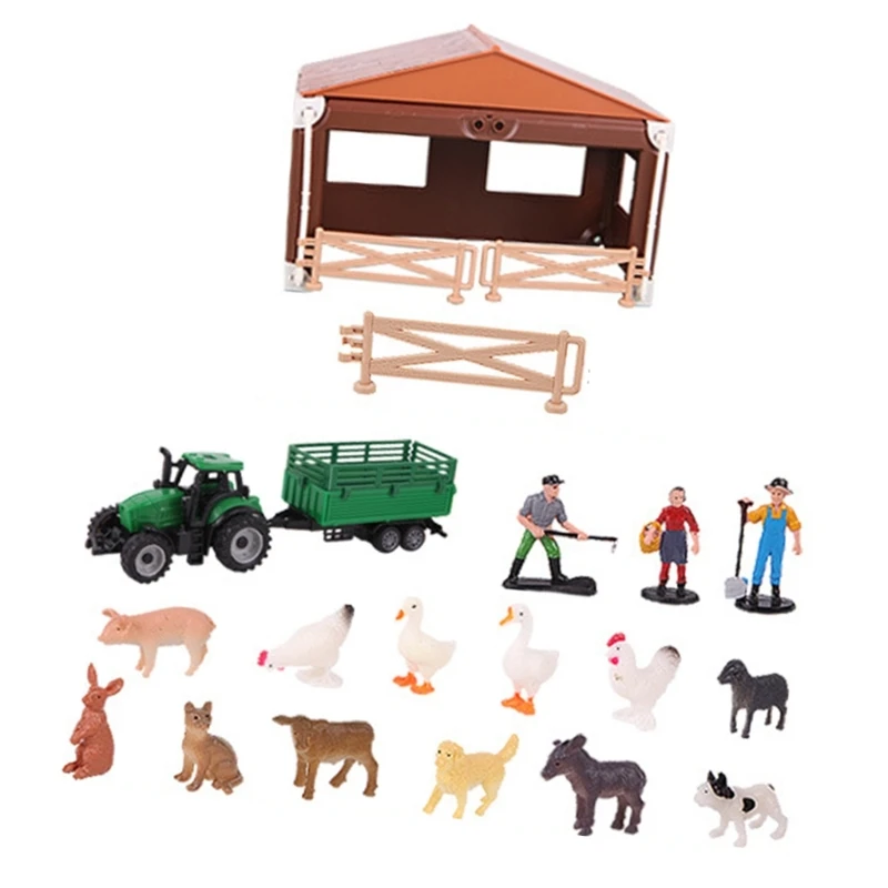  Complete Farmhouse Playset 21 Piece Detailed Farm Animals Farmer Models Pretend Play Toy for Dollhouses Decoration