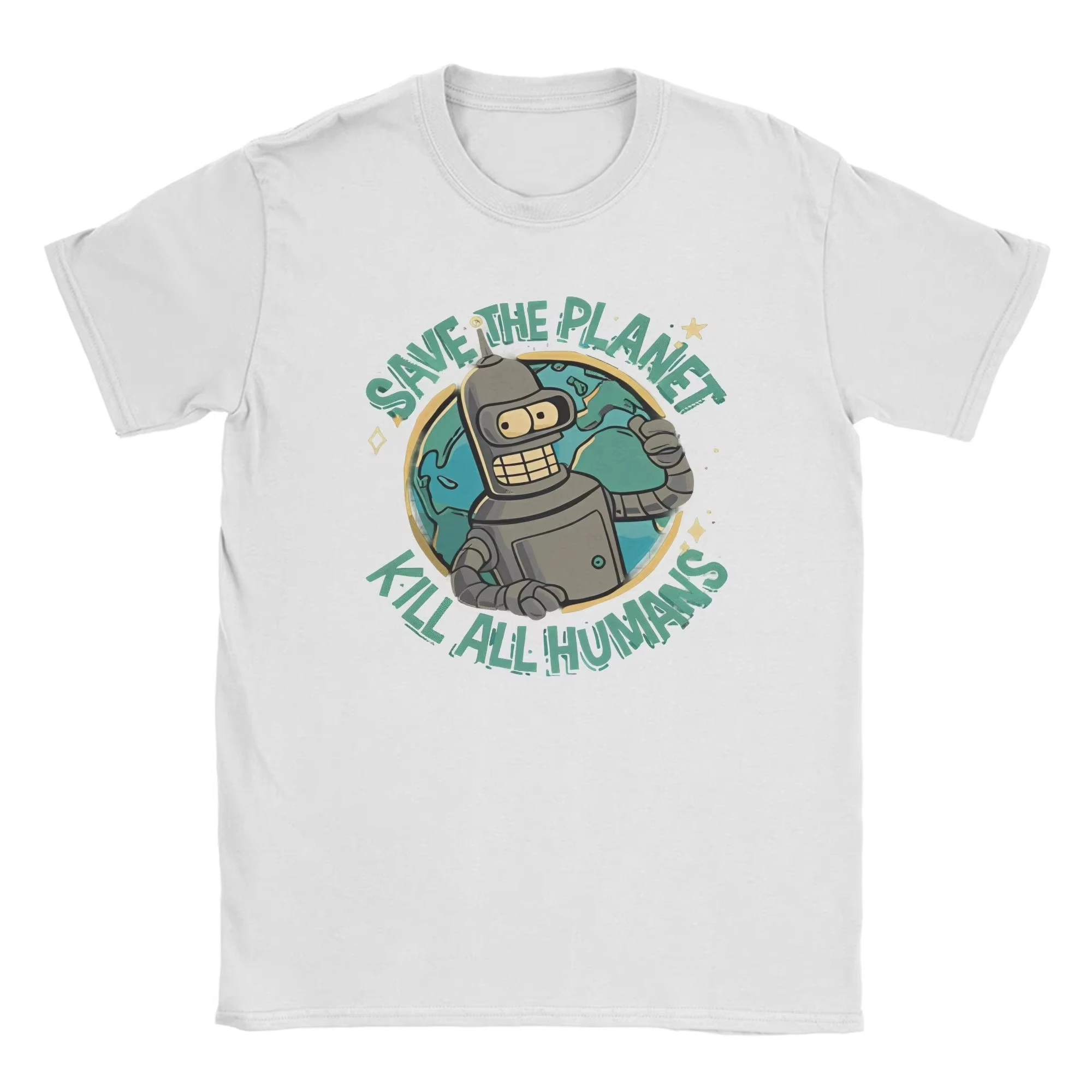 Save The Earth, Kill All Humanity Futurama Merch Men's and Women's T-shirts Autumn and Winter Cotton Graphic Printed T-shirts