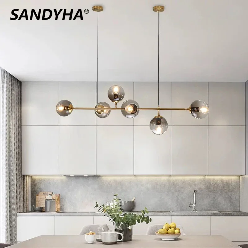 

SANDYHA Modern Simple Pendant Light 6 Heads Gradient Glass Ball Dining Room Chandeliers for Living Home Decor Led Lamp Fixtures