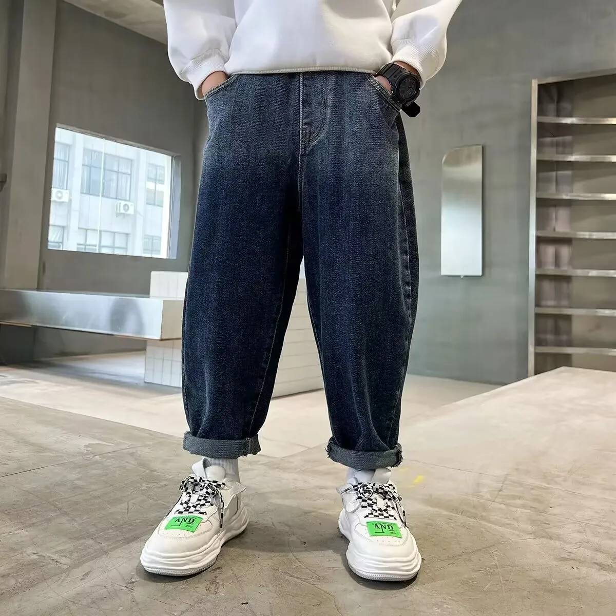 Children\'s Jeans Spring and Autumn Korean Edition Handsome Pants for Teenage Boys Kids Jeans Pants Casual