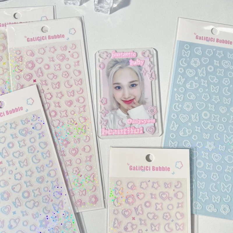 1Pc Nieuwe Hot Gradiënt Maan Vlinder Laser Sticker Vlokken Idol Card Deco Scrapbook Diy Materiaal Decoratie Briefpapier Stickers