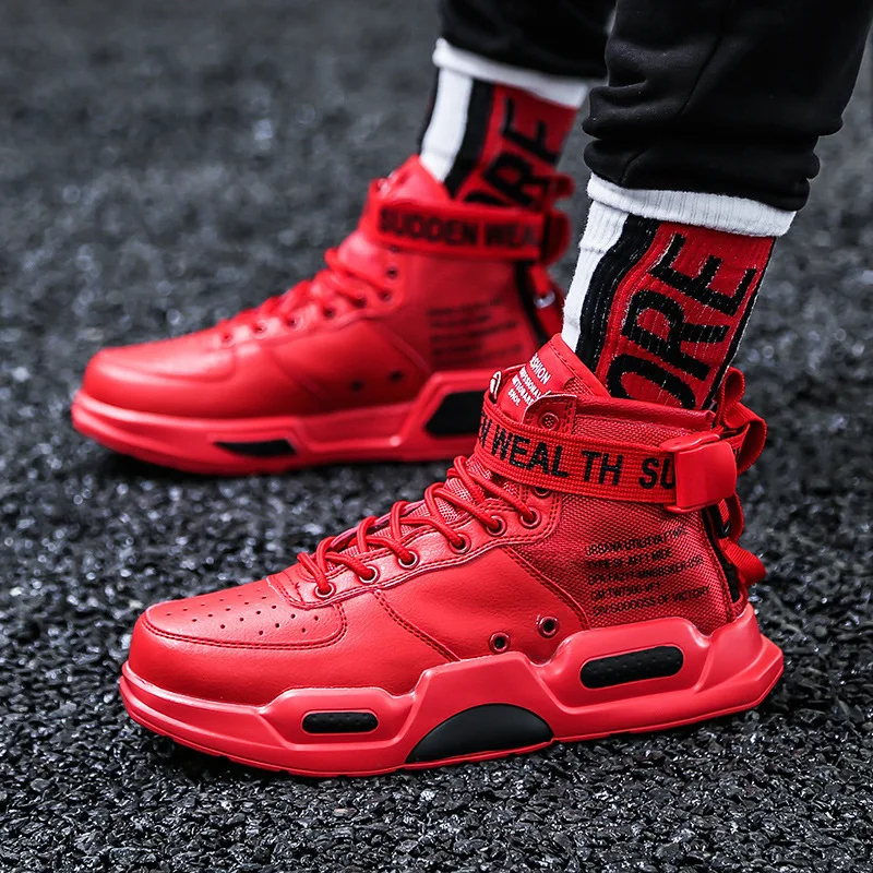 Men's High Top Leather Casual Sneakers Comfortable Man Hip Pop Shoes Outdoor Non-slip Breathable Men Running Shoes Women Sneaker
