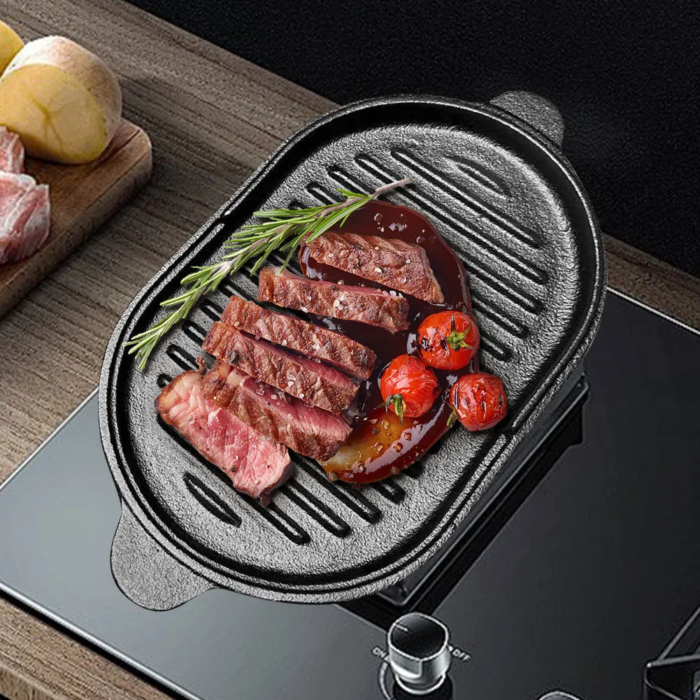 

11 X 6.3in Cast Iron Griddle Pan Reversible Griddle 2-in-1 Grill Pan Grill Plate for Indoor & Outdoor Cooking
