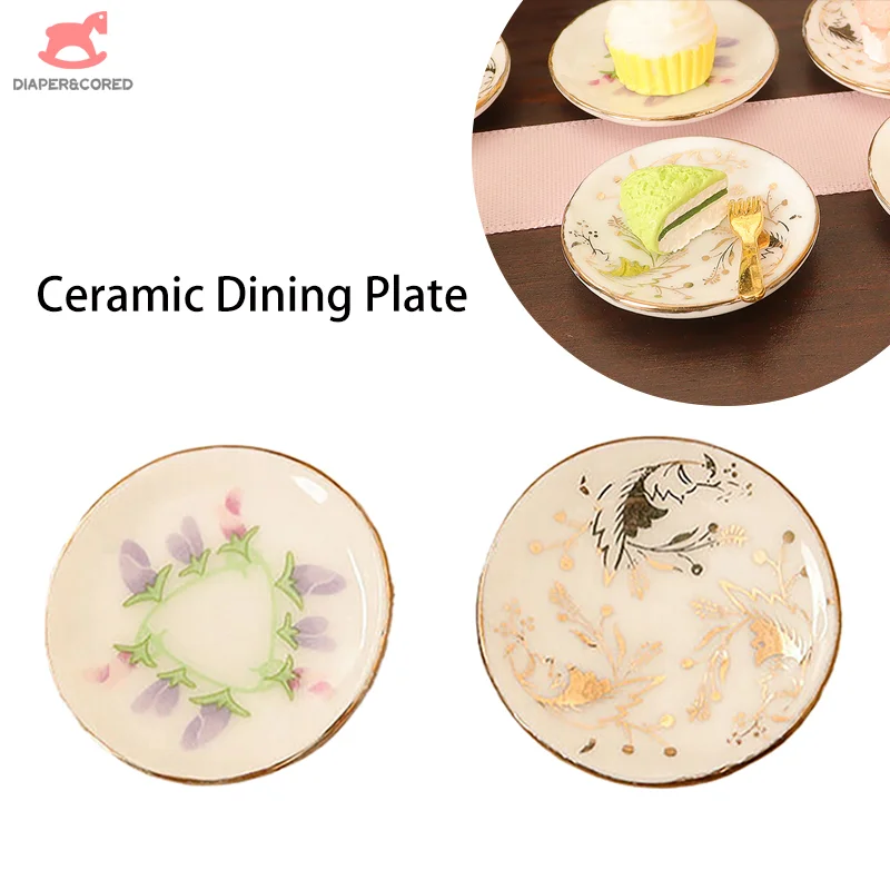 1pcs 1/12 Dollhouse Simulation Ceramic Dining Plate Model Dolls House Mini Kitchen Tableware Decoration Accessories Toys