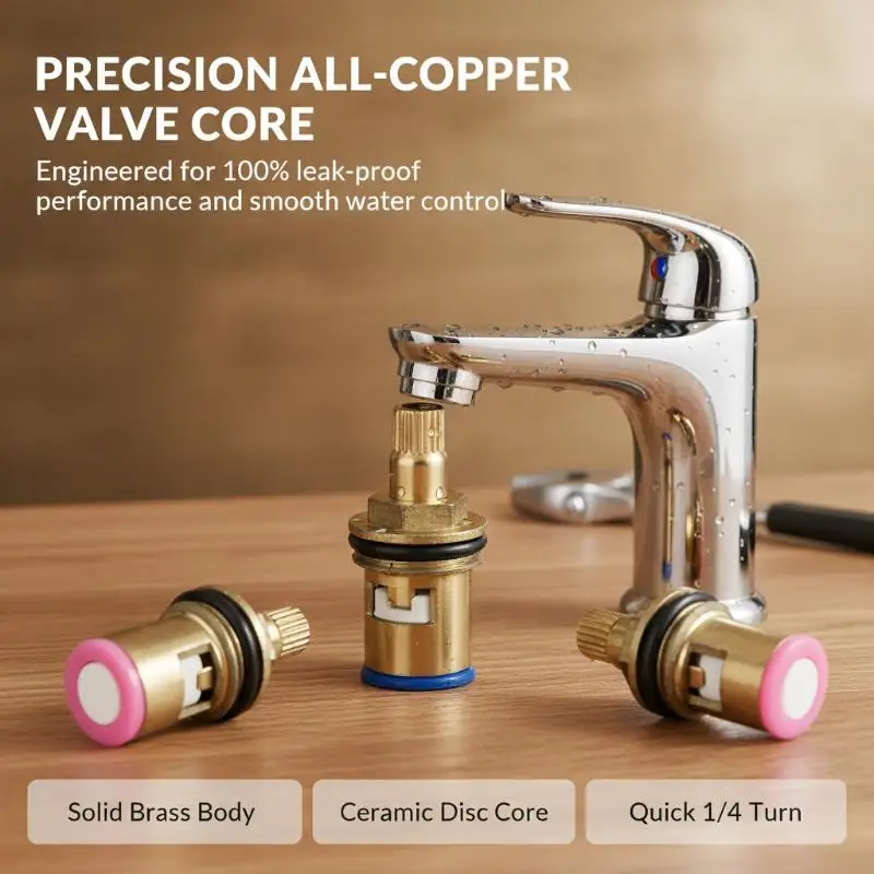 Leakproof Replacement Tap Valves Brass Ceramic Disc Thickened Copper Body Durable for Home Sink Faucet Maintenance