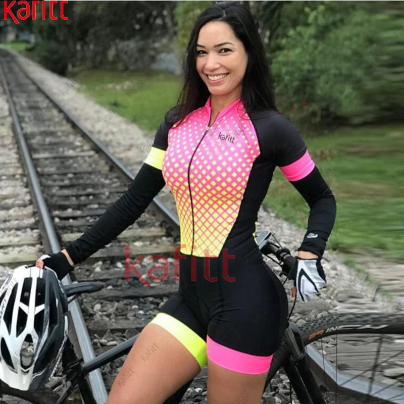 KAFITT Summer Women's Choice one-piece suit, Little Monkey Cycling Suit Set, Cycling competition GEL long-sleeved