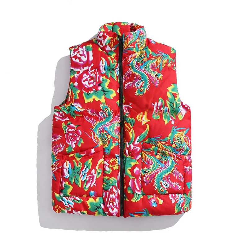 

Thiened Winter Men's Jaet Northeast Big Flower Cotton Coat down Vest Warmth Sufficient Faionable Large Size oulder Pad