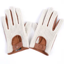 Autumn Winter Men's Wool Knitted Goatskin Touch Screen Gloves Locomotive mitten Car Driving Genuine Leather Motorcycle Gloves