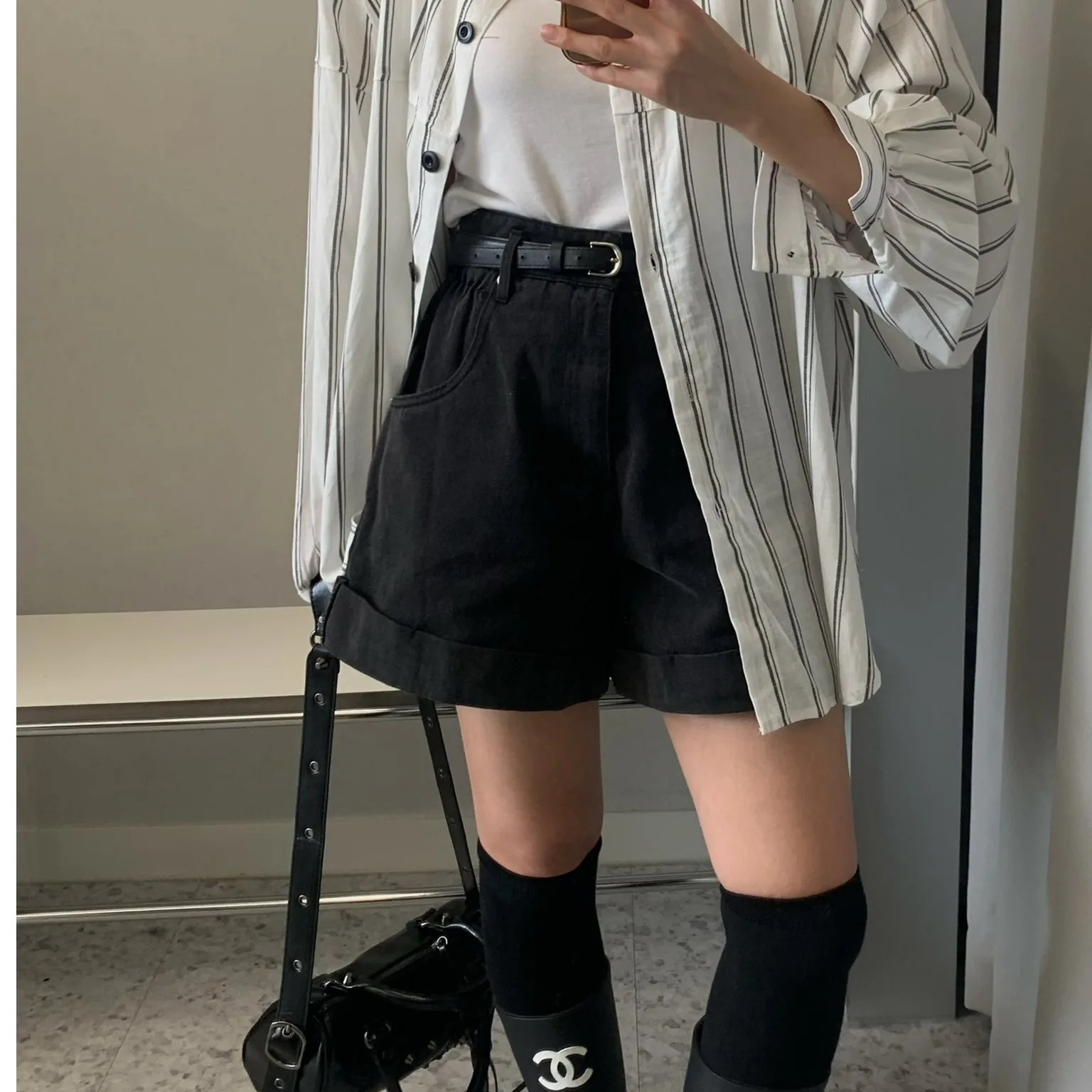 High Waist Loose Wide Leg Jeans Chic Cuffed Summer 2026 Women's Fashion with Belt Short Pants Korean Style Cotton 100%