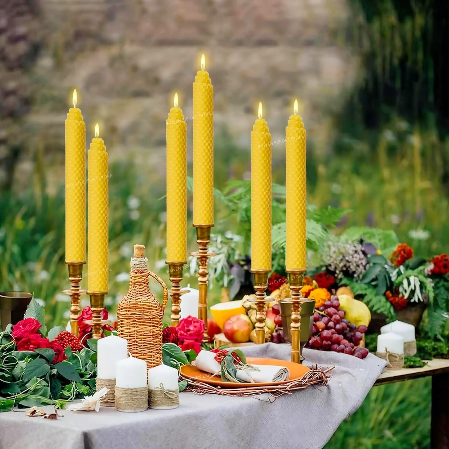 Beeswax Taper Candles Hand-Rolled Honeycomb Design Beeswax Candles Smokeless Wax Candle for Party Dating Home Dinner Table Decor