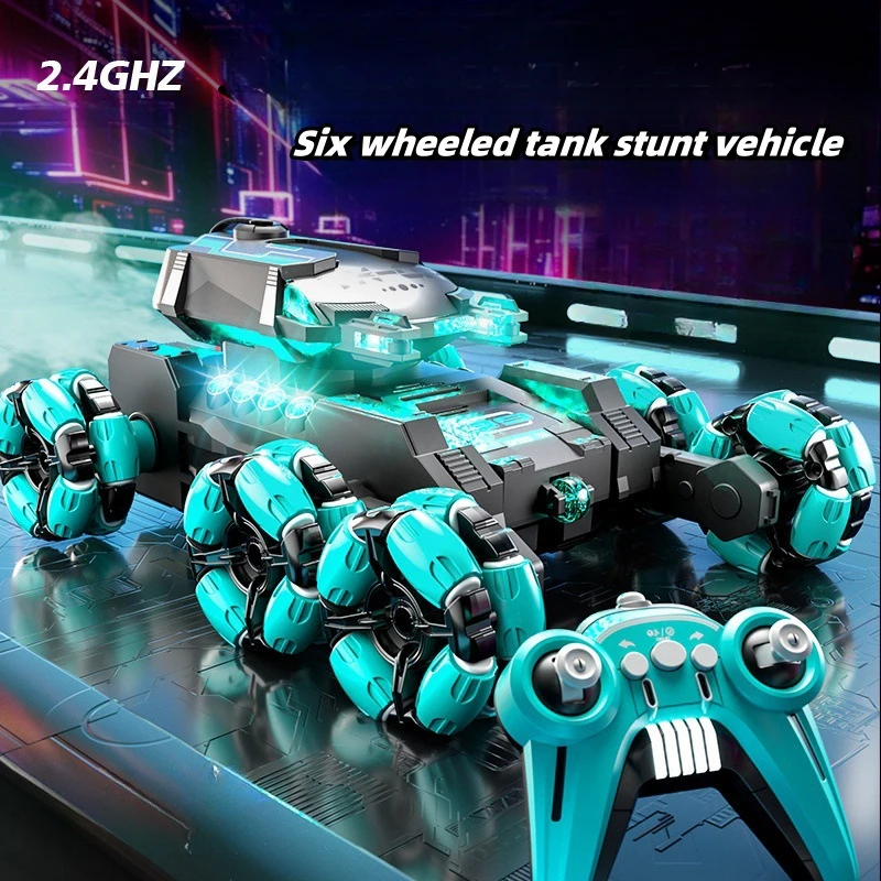 

Six-wheeled Tank Stunt Remote Control Car Gesture Sensor 4WD Spray Rechargeable Motion Drift Off-road Children's Toys